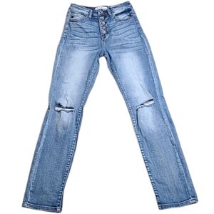 KanCan Blue Estilo Button Fly Distressed Jeans